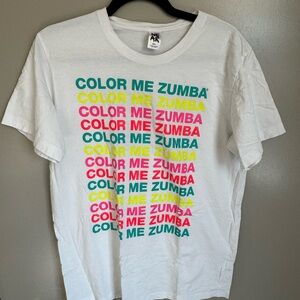 Zumba Fitness White Tee with Colorful Print